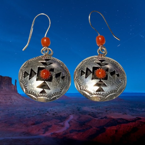 Sterling Silver Southwestern Style Coral Earring